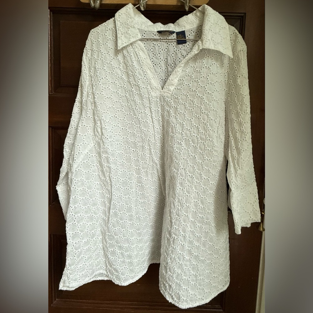 NWOT Plus Ecologie White Eyelet Women's Long Sleeve Cotton Top